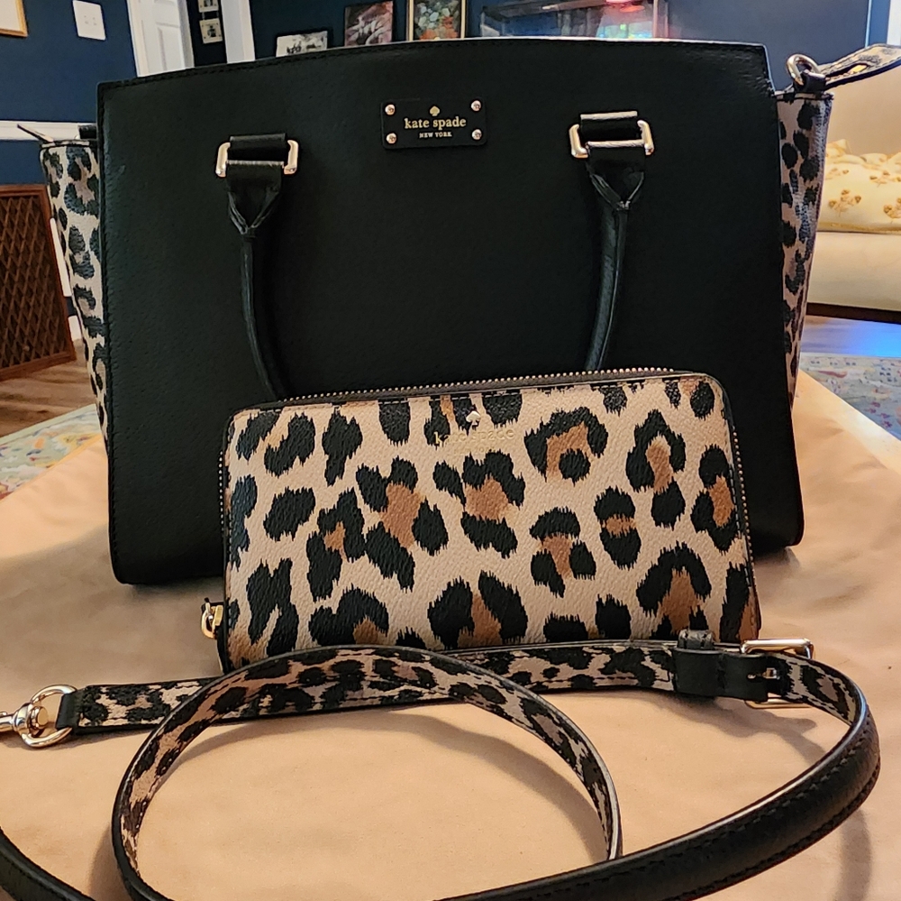 Kate Spade Leopard Print Bag + Wallet - Picture 2 of 8